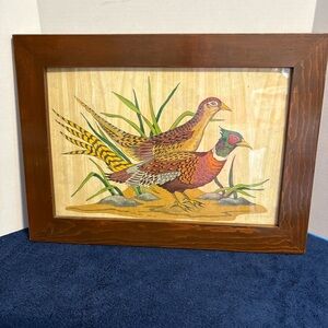 Vtg 16X22 Framed Artwork “Pheasants” Wildlife Rustic Cabin Farmhouse Decor MCM